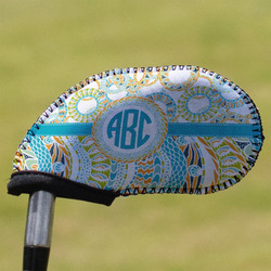 Teal Circles & Stripes Golf Club Iron Cover (Personalized)