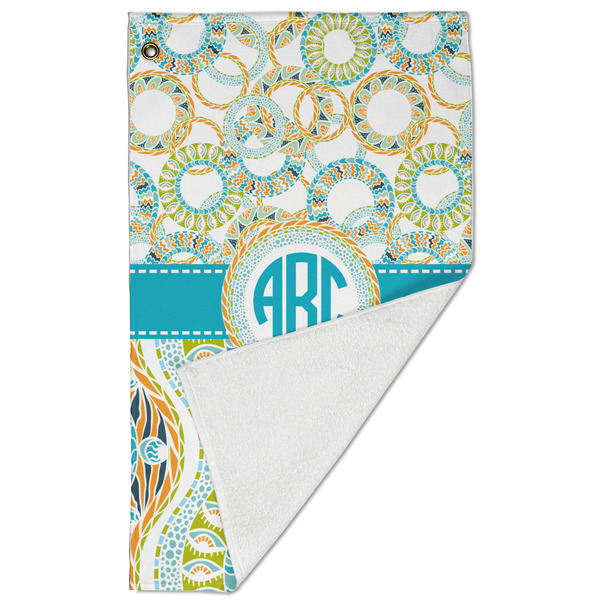 Teal Circles & Stripes Golf Towel - Folded (Large)