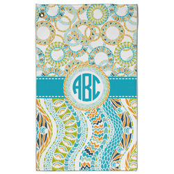 Teal Circles & Stripes Golf Towel - Poly-Cotton Blend w/ Monograms