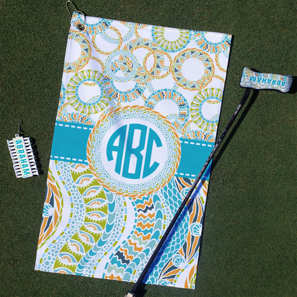 Custom Teal Circles & Stripes Golf Towel Gift Set (Personalized)