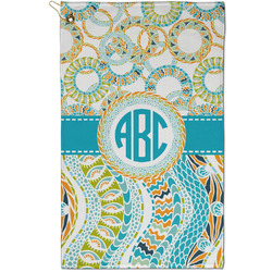 Teal Circles & Stripes Golf Towel - Poly-Cotton Blend - Small w/ Monograms