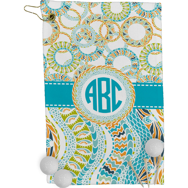 Teal Circles & Stripes Golf Towel (Personalized)