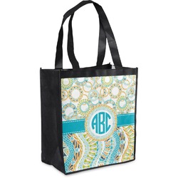 Teal Circles & Stripes Grocery Bag (Personalized)