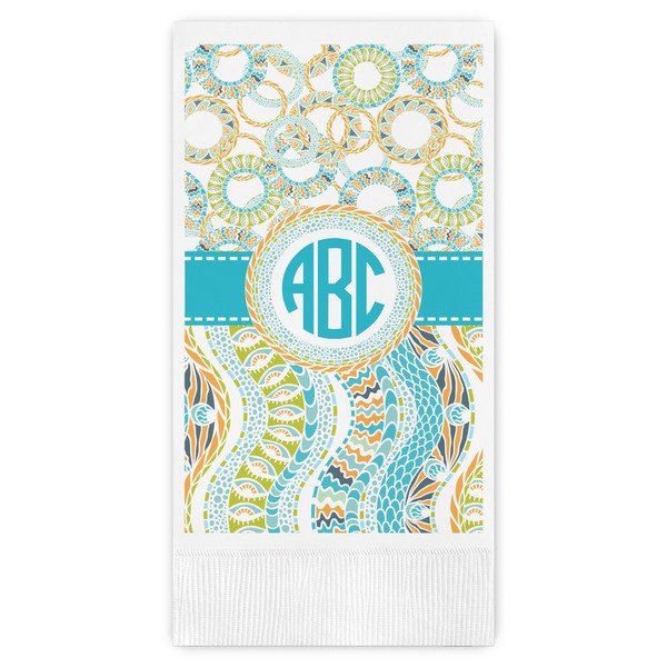 Custom Teal Circles & Stripes Guest Napkins - Full Color - Embossed Edge (Personalized)