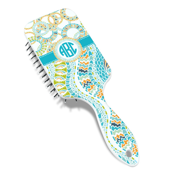 Teal Circles & Stripes Hair Brush - Angle View