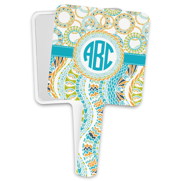Custom Teal Circles & Stripes Hand Mirror (Personalized)