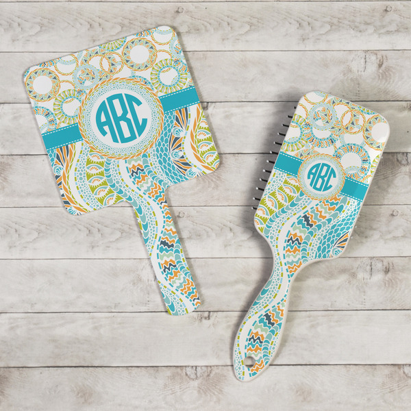 Teal Circles & Stripes Hand Mirrors - In Context