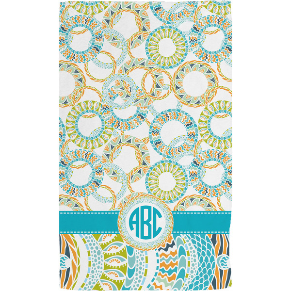 Teal Circles & Stripes Hand Towel (Personalized) Full
