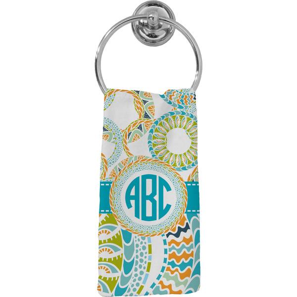 Custom Teal Circles & Stripes Hand Towel - Full Print (Personalized)