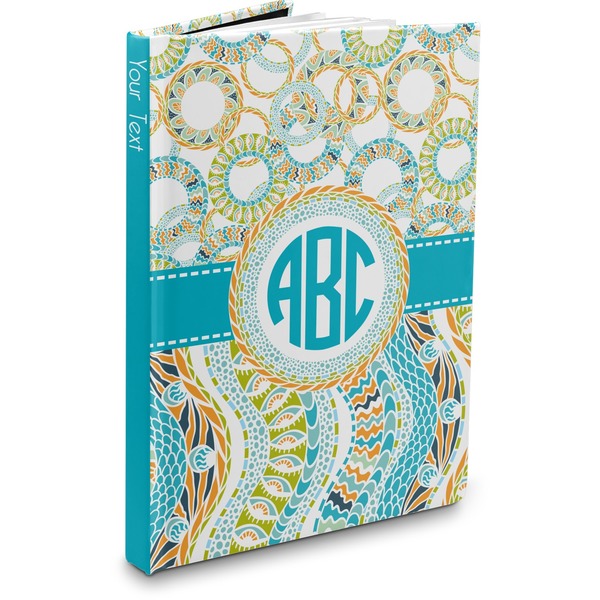 Custom Teal Circles & Stripes Hardbound Journal - 5.75" x 8" (Personalized)