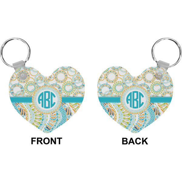 Teal Circles & Stripes Heart Keychain (Front + Back)