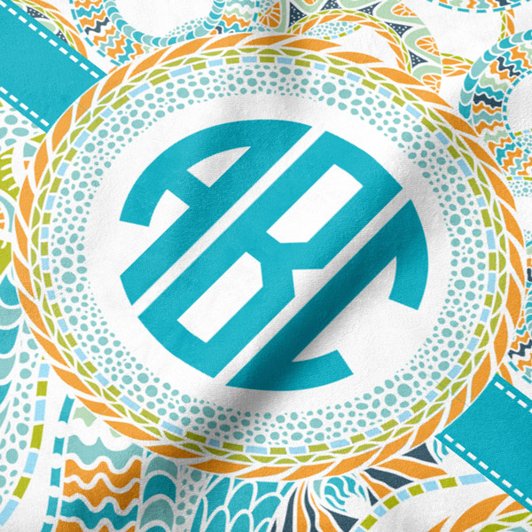 Teal Circles & Stripes Hooded Baby Towel- Detail Close Up