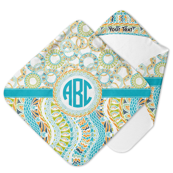Custom Teal Circles & Stripes Hooded Baby Towel (Personalized)