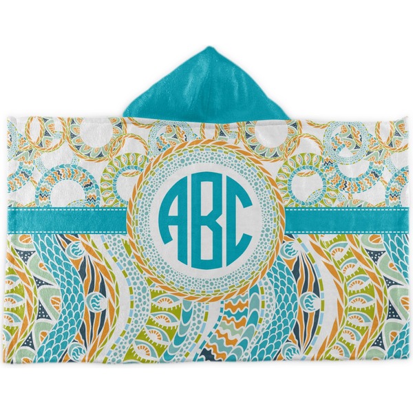 Custom Teal Circles & Stripes Kids Hooded Towel (Personalized)