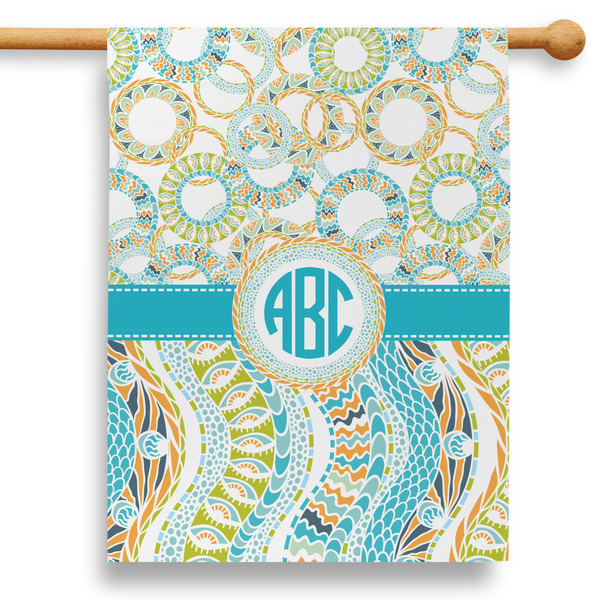 Custom Teal Circles & Stripes 28" House Flag - Double Sided (Personalized)