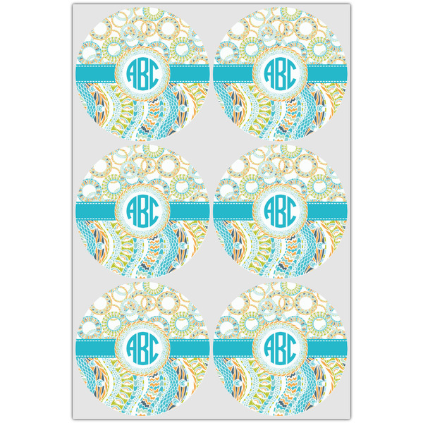 Teal Circles & Stripes Icing Circle - Large - Set of 6