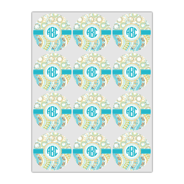 Teal Circles & Stripes Icing Circle - Small - Set of 12