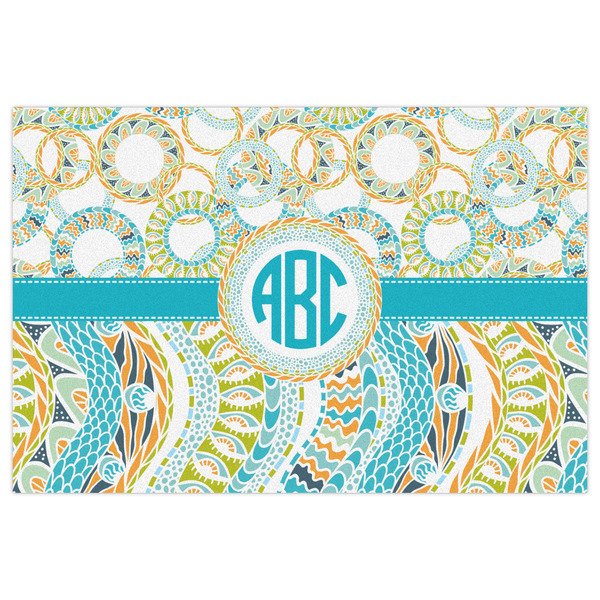 Teal Circles & Stripes Indoor / Outdoor Rug - 2'x3' - Front Flat