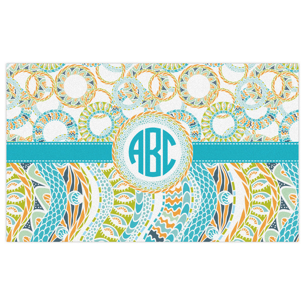 Teal Circles & Stripes Indoor / Outdoor Rug - 3'x5' - Front Flat