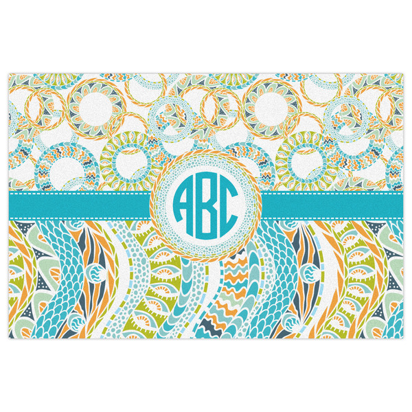 Teal Circles & Stripes Indoor / Outdoor Rug - 4'x6' - Front Flat