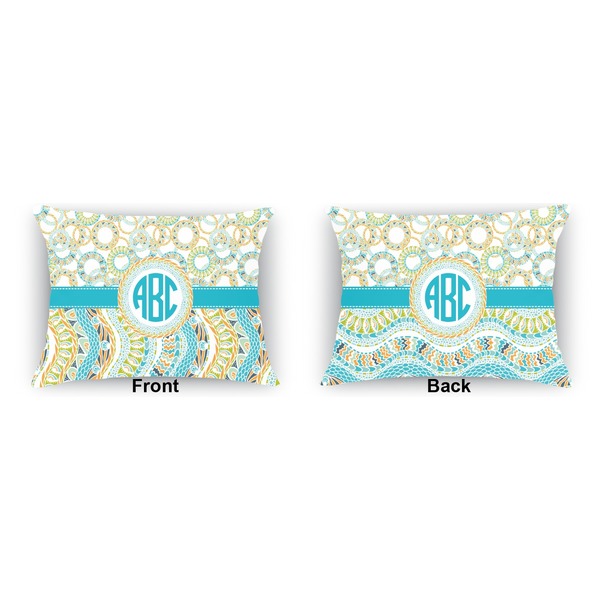 Teal Circles & Stripes  Indoor Rectangular Burlap Pillow (Front and Back)