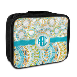 Teal Circles & Stripes Insulated Lunch Bag w/ Monogram