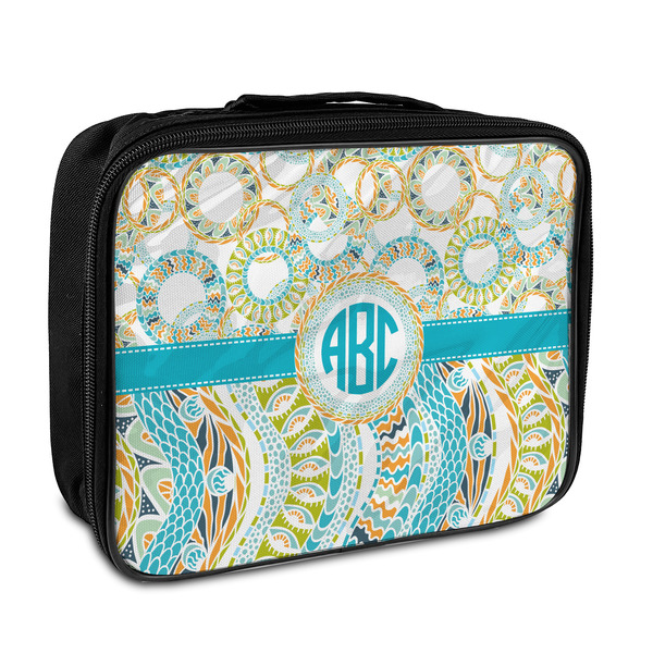 Custom Teal Circles & Stripes Insulated Lunch Bag w/ Monogram