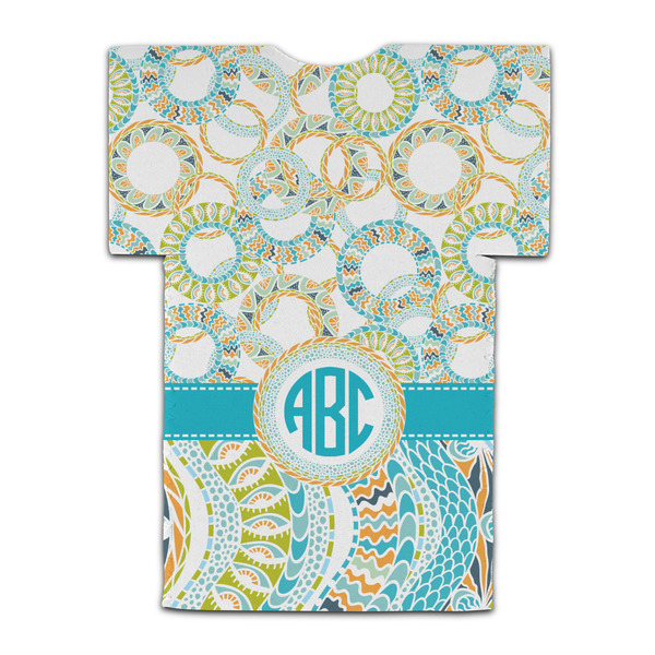Teal Circles & Stripes Jersey Bottle Cooler - BACK (flat)