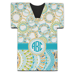 Teal Circles & Stripes Jersey Bottle Cooler (Personalized)
