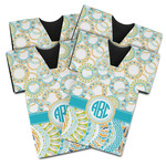 Teal Circles & Stripes Jersey Bottle Cooler - Set of 4 (Personalized)