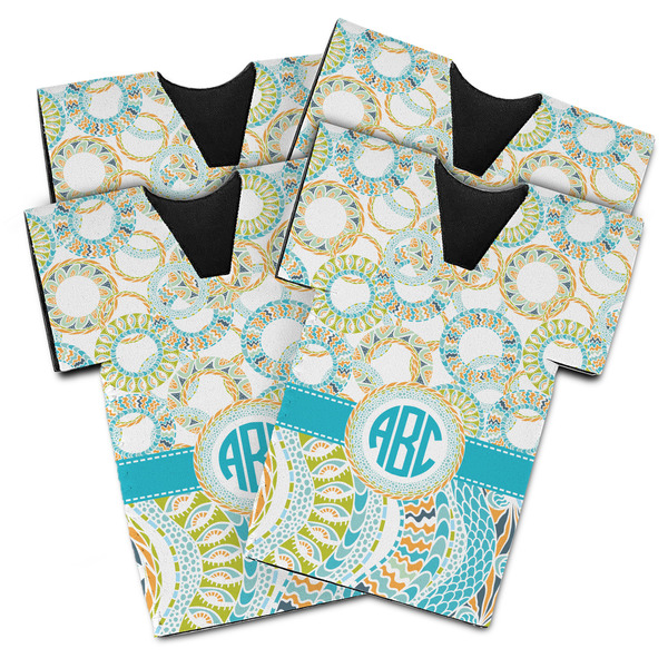 Custom Teal Circles & Stripes Jersey Bottle Cooler - Set of 4 (Personalized)