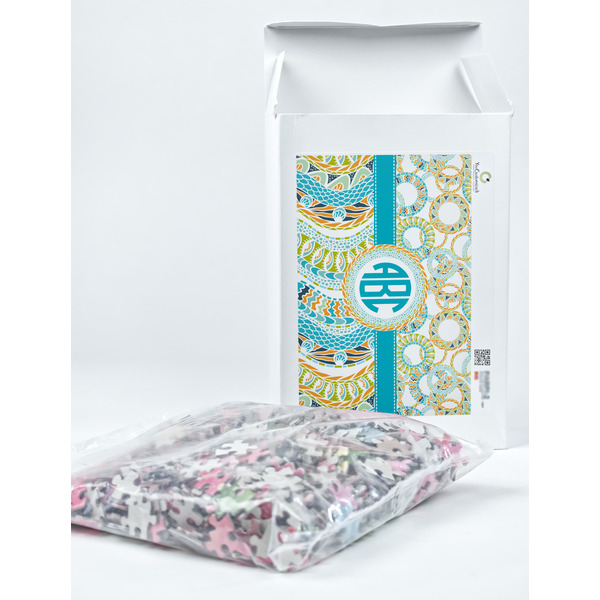 Teal Circles & Stripes Jigsaw Puzzle 1014 Piece - Box