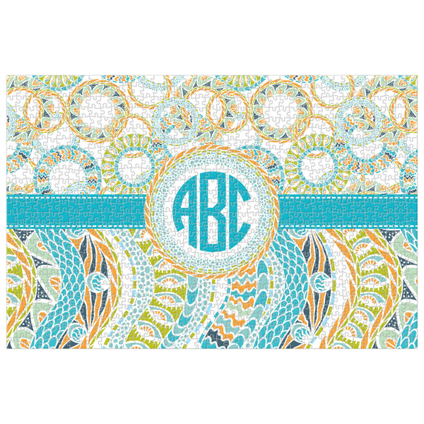 Custom Teal Circles & Stripes Jigsaw Puzzle - 1000-piece (Personalized)