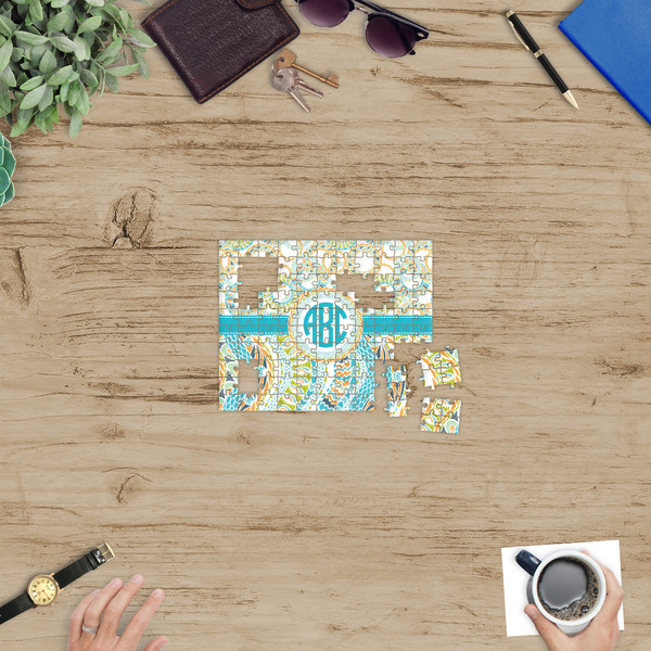 Teal Circles & Stripes Jigsaw Puzzle 110 Piece - In Context