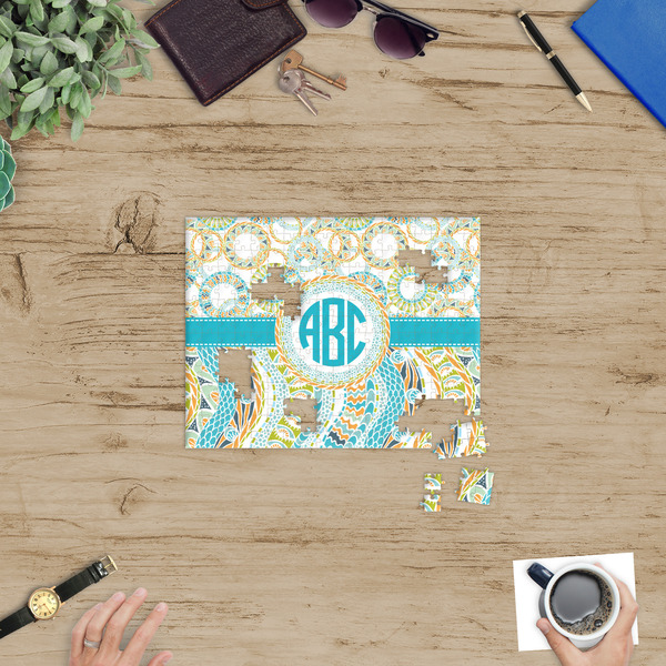 Teal Circles & Stripes Jigsaw Puzzle 252 Piece - In Context