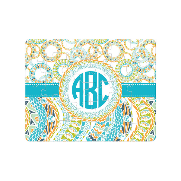 Custom Teal Circles & Stripes Jigsaw Puzzles (Personalized)