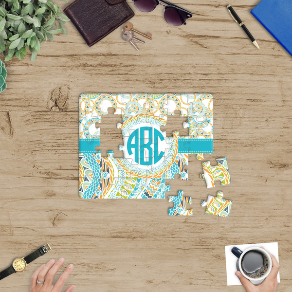 Teal Circles & Stripes Jigsaw Puzzle 30 Piece - In Context