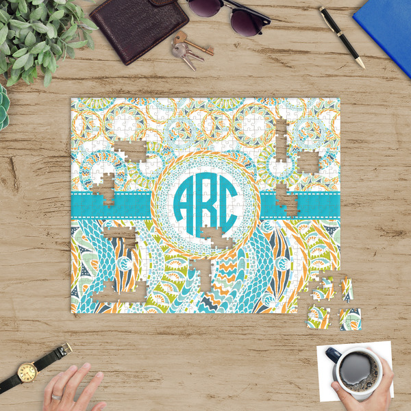 Teal Circles & Stripes Jigsaw Puzzle 500 Piece - In Context