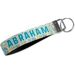Teal Circles & Stripes Wristlet Webbing Keychain Fob (Personalized)