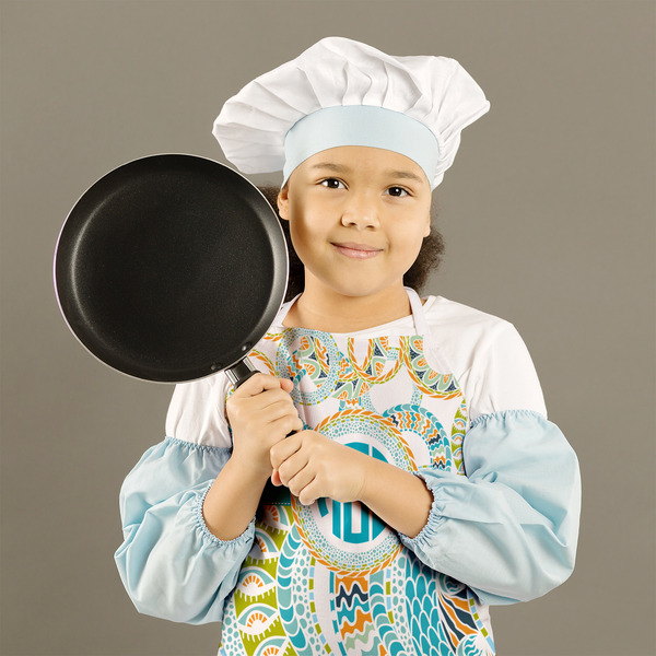 Teal Circles & Stripes Kid's Aprons - Medium - Lifestyle