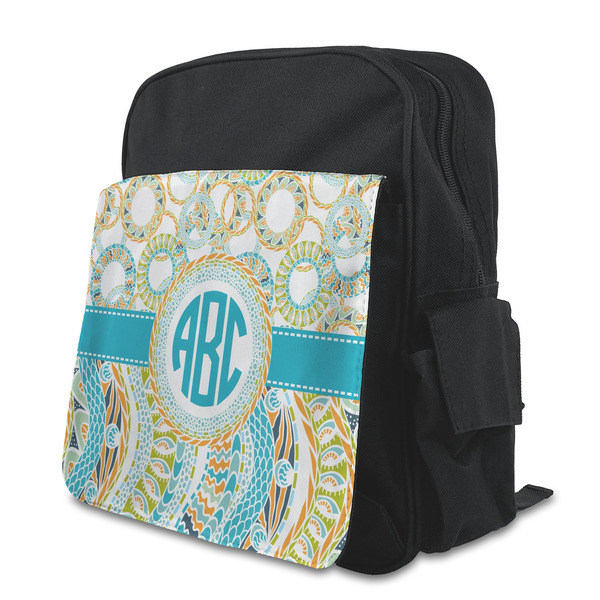 Custom Teal Circles & Stripes Preschool Backpack (Personalized)