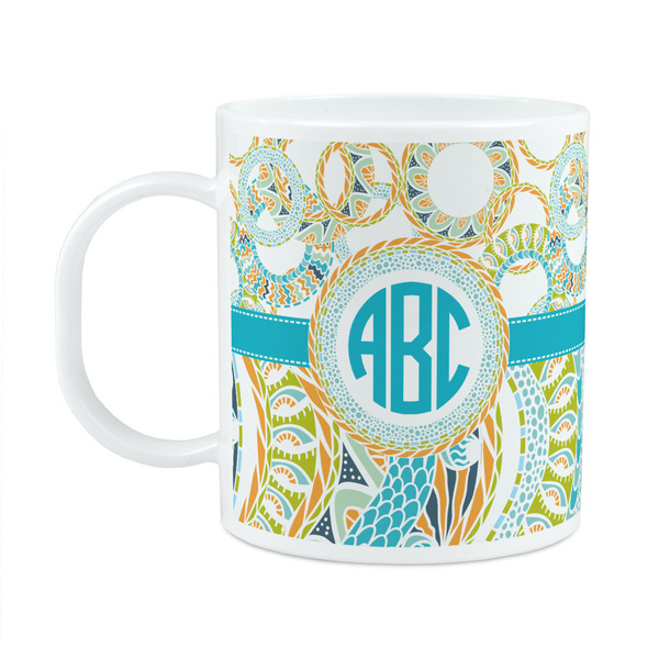 Custom Teal Circles & Stripes Plastic Kids Mug (Personalized)