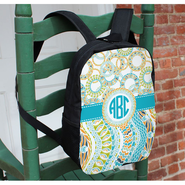 Teal Circles & Stripes Kids Backpack - In Context