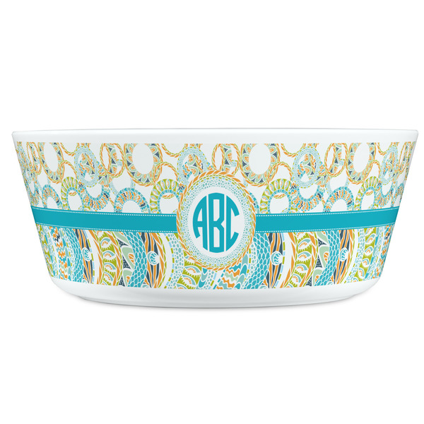 Teal Circles & Stripes Kids Bowls - FRONT