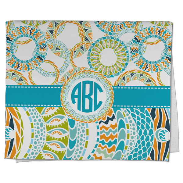 Custom Teal Circles & Stripes Kitchen Towel - Poly Cotton w/ Monograms