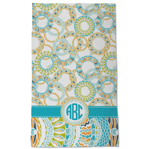 Teal Circles & Stripes Kitchen Towel - Poly Cotton - Full Front