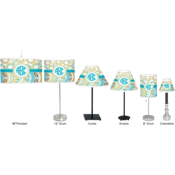 Teal Circles & Stripes Lamp Full View Size Comparison