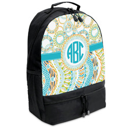 Teal Circles & Stripes Backpacks - Black (Personalized)
