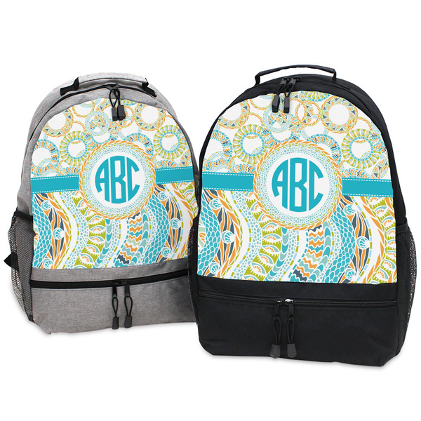 Teal Circles & Stripes Large Backpacks - Both