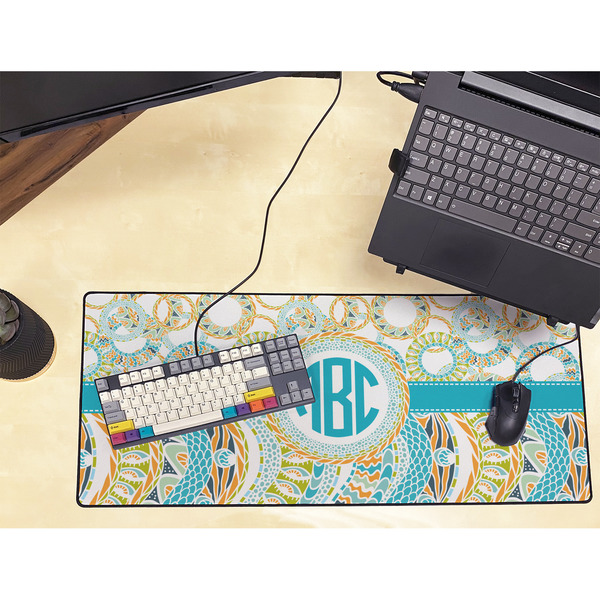 Teal Circles & Stripes Large Gaming Mats - LIFESTYLE